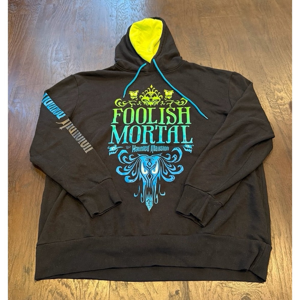 Disney Parks Haunted Mansion Foolish Mortal Hoodie Black Pullover Sweatshirt